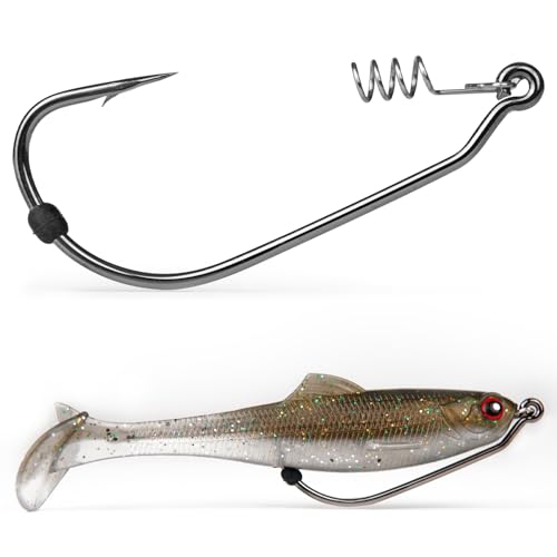 Weedless Swimbait Hooks with Screw Lock & Bait Stopper- 1/0 2/0 3/0 4/0 5/0 6/0 7/0 Sizes Worms Hooks for Bass Fishing - size: 2/0 - 40Pack