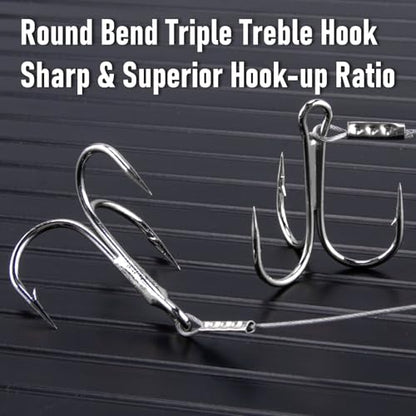 Dr.Fish 10 Pack Stinger Hooks Walleye Rig Jig Treble Hook Steel Wire Leader Trolling Stinger Rig Round Bend Triple Hook