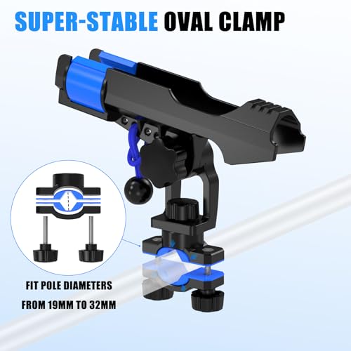 VEXPLO Fishing Rod Holder for Boat, Pole Mount Fishing Pole Holders for Boats Fit Various Fence Tube, Secure Fishing Gear Accessories with Protective Bungee Cords and Sliding Loop for Anglers Gift