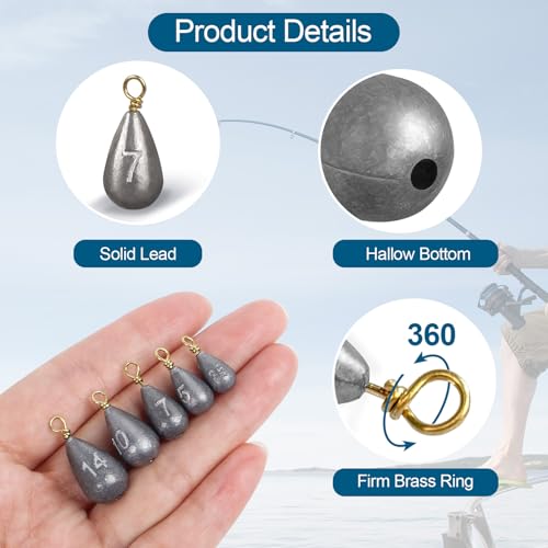 26Pcs Fishing Weights Sinkers Kit, Drop Shot Weights, Lead Fishing Weights for Saltwater Freshwater, Catfish Weights, Fishing Sinkers and Weights Assortment