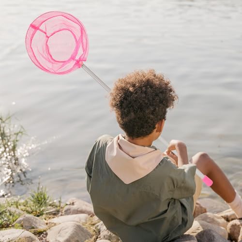 PRETYZOOM Telescopic Fishing Net for Wear-Resistant Aluminum Alloy Landing Net Pole Capacity for Outdoor Freshwater Lake Fishing and Camping Retractable Pink Design