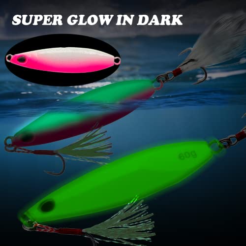 Fishing Jigs Vertical Saltwater Jigs Vertical Jigging Spoon Fishing Tuna Lures Boat Fishing Artificial Lures for Tuna, Grouper, Dogtooth, Snapper, Bass, Salmon/60g, 80g,120g - color: 5pcs-multicoloured