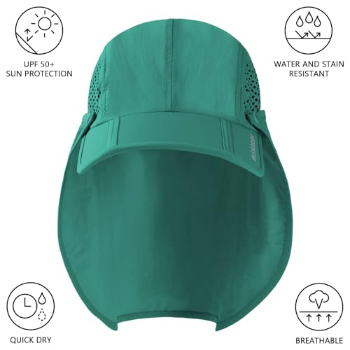 BASSDASH UPF 50+ Foldable Fishing Hat Baseball Cap with Removable Neck Flap Portable for Men Women Golf Hiking - color: Aqua Green With Foldable Brim