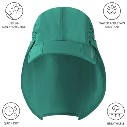 BASSDASH UPF 50+ Foldable Fishing Hat Baseball Cap with Removable Neck Flap Portable for Men Women Golf Hiking - color: Aqua Green With Foldable Brim