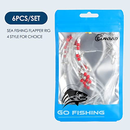 Fishing Leader Fishing Rigs, Luroad 6/12/18 Pcs Nylon-Coated Lines with Swivels Snap Beads, Stainless Steel Hooks Crimps Saltwater Freshwater for Fishing Lovers Angler, 1 Arm/ 2 Arms - color: E.2 Arm-Green-12pcs