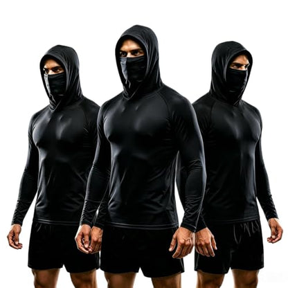 3 Pack Men's UPF 50+ Sun Protection Hoodies, Long Sleeve Moisture Wicking Shirts with Face Mask for Fishing - color: C【loose Fit】3 Pack, size: Large