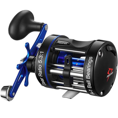 Piscifun Chaos XS Baitcasting Fishing Reel, Reinforced Metal Body Round Baitcaster Reel, Smooth Powerful Saltwater Inshore Surf Trolling Reel, Conventional Reel for Catfish, Musky, Bass, Pike - color: Blue, style: 50 Right Hand Retrieve