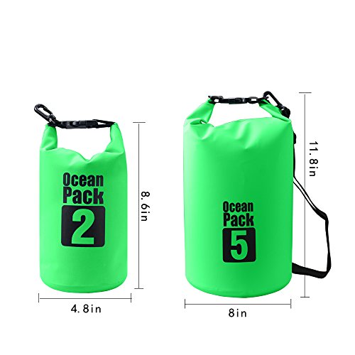 Dry Sack/Floating Waterproof Bag 2L/5L/10L/20L/30L for Boating, Kayaking, Hiking, Snowboarding, Camping, Rafting, Fishing and Backpacking - color: Green, size: 2L