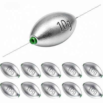 Egg Sinkers Fishing Weights, Oval Slip Sinkers Bullet Lead Fishing Weights for Freshwater Saltwater Tackle Set 1/8oz to 1oz - color: 3/8oz-10g-10pcs
