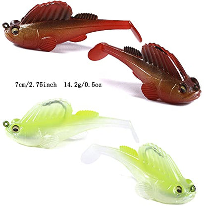 Weedless Soft Plastic Fishing Lures for Bass Trout - Paddle Tail Swimbaits With Hidden Pre-Rigged Sharp Hooks for Freshwater Saltwater - 5pcs Kit With Box - color: B:2.75in/0.5oz/5pcs