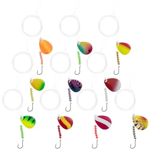 Dr. Fish 10 Pack Walleye Rigs Kit, 47 Inches, 15LB Mono Crawler Harness Walleye Float Rig Colorado Spinner Octopus Hooks for Freshwater Trolling - color: Single Hook Rig, 47", 10 Rigs