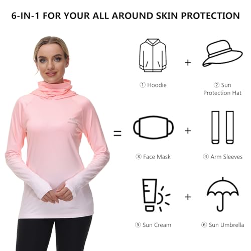 BASSDASH Women's Fishing Hoodie Shirt with Face Mask Thumb Holes UPF 50+ FS23W - color: Peach Spot Gradient, size: XX-Large