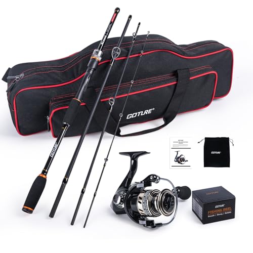 Goture Spinning Fishing Rod & Reel Combo with Carrier Bag,6.6-9FT,Spin Reels, Lures Kit, Pliers, Braided Line, Fish Gripper, Carbon Fiber Freshwater Fishing Rod Full Kit for Starter - size: 7FT: Spinning Rod, style: A - Xceed 4 Pieces Rod (Includes Rod, R