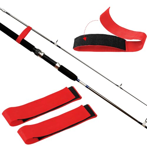 Arrowbash 4 Pcs Fishing Rod Straps for Boat Deck 28.1'' Nylon Rod Straps( up to 5) with 24 Screws Secure for Fishing Boat Accessories - color: Red