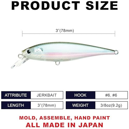 LUCKY CRAFT Pointer 78SP Fishing Lures, 3" Freshwater Bass & Trout Lures, Suspending 4ft-5ft Depth, Jerkbait, Bass Fishing Gear and Accessories, Ghost & Aurora - color: 410 MH Ghost Minnow