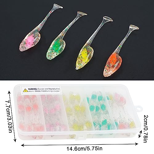 Crappie Lures Jigs Kit, 48/55pcs Crappie Baits Crappie Jig Head Hooks Soft Plastic Fishing Lures Split Paddle Tail Swim Bait for Crappie Fishing Panfish Bluegill Lures - color: 48pcs Crappie Lures Kit