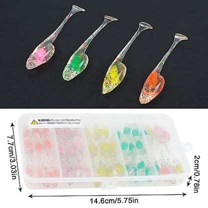 Crappie Lures Jigs Kit, 48/55pcs Crappie Baits Crappie Jig Head Hooks Soft Plastic Fishing Lures Split Paddle Tail Swim Bait for Crappie Fishing Panfish Bluegill Lures - color: 48pcs Crappie Lures Kit