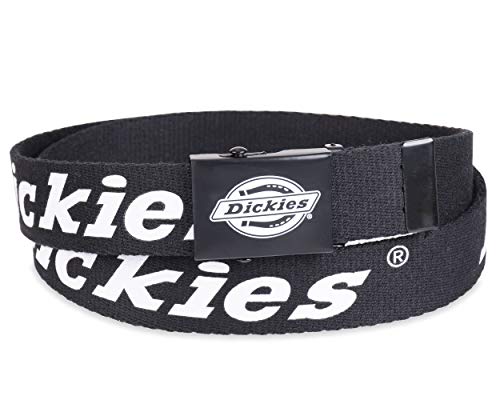 Dickies mens Fabric Web Plaque Logo Buckle Belt - Fits Up to Size 42" Waist - color: Black/White, size: One Size - Cut to Fit
