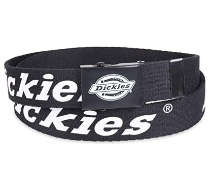 Dickies mens Fabric Web Plaque Logo Buckle Belt - Fits Up to Size 42" Waist - color: Black/White, size: One Size - Cut to Fit