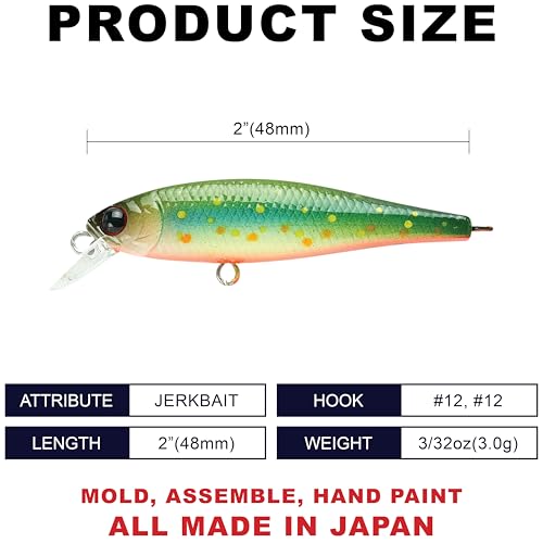 LUCKY CRAFT Pointer 48S, Sinking, Freshwater Lake Bass Fishing Lure, Jerkbait, Silent, Fishing Gear, Fishing Accessories, Fishing Tackle, Rainbow Trout, Brown, Brook, Tiger Perch - color: 814 Brook Trout