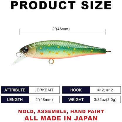 LUCKY CRAFT Pointer 48S, Sinking, Freshwater Lake Bass Fishing Lure, Jerkbait, Silent, Fishing Gear, Fishing Accessories, Fishing Tackle, Rainbow Trout, Brown, Brook, Tiger Perch - color: 814 Brook Trout