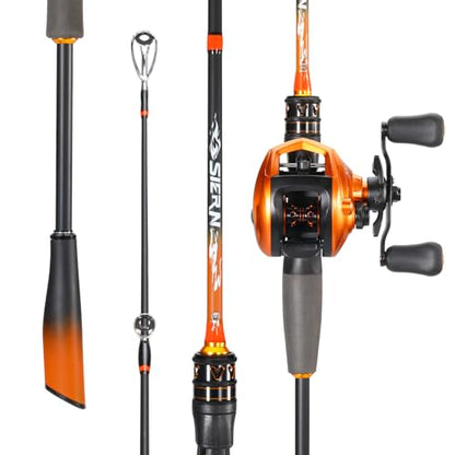 Sougayilang Baitcaster Combo – IM6 Graphite 2-Piece Rod, M/MH Power, Stainless Steel Guides, 6.3:1 Gear Ratio, 18LB Drag for Bass, Walleye, Catfish Travel Combo - color: Cast-Right Hand, size: 7 FT