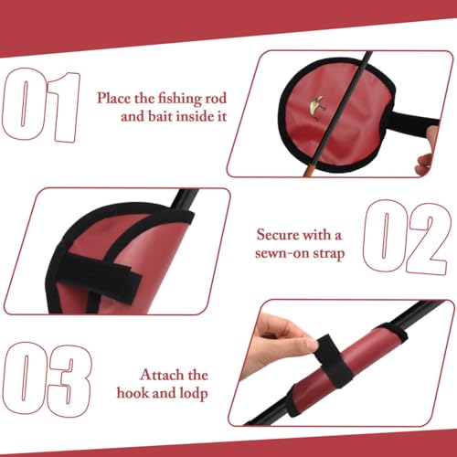 Huakaile 10 Packs Red Fishing Lure Covers Protector, 6.3'' Rod Lure Wrap Sleeves, Fishing Pole Hook Covers Shield Reel Gloves Hook & Loop Fastener for Bait (Red) - color: Red
