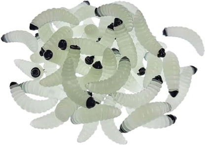 50pcs-1Inch Bass Fishing Worms Lures,Silicone Soft Maggot Baits Bread Worm Fishing Lure,5 Color - color: Luminous