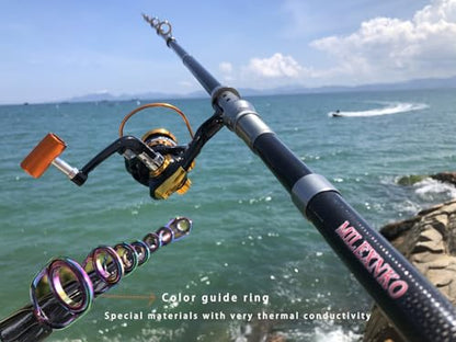 Telescopic Fishing Rod and Reel Combination, 240 Cm Carbon Fiber Rod, Adult Foldable Fishing Rod Suitable for Freshwater and Salt Water - color: Color guide ring