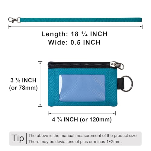 CHENSPRX Minimalist RFID Blocking Small Wallet with ID Window,WaterResistant Zip Id Case Wallet with Lanyard Keychain for Cards,Cash,Travel,Women,Men - color: Light Blue+Turquoise