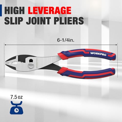 WORKPRO 6” Slip Joint Pliers Tool, Large Soft Grip,Rust Prevention Finish, 3-Zone Serrated Jaw Forged from High Carbon Steel for Maximum Grip - size: 6-inch