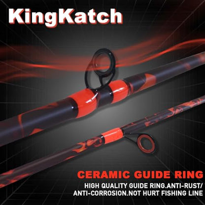 6'6" Fiberglass Casting Rod, 2-Piece Skull Design, Durable & Sensitive with Split-Grip Handle, Perfect for Bass, Pike, Catfish Fishing in Freshwater & Saltwater - color: HLWZB-6'0", size: 6'0"