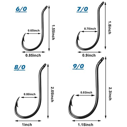 Black Octopus Fishing Hooks, 100pcs Catfish Circle Hooks, High Carbon Steel, Long Shank, Freshwater Saltwater - size: 1/0#(100pcs per pack)