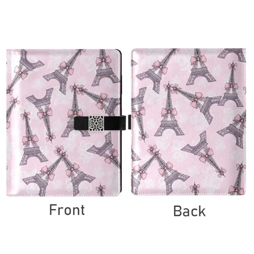Eiffel Tower Pink Bow A5 PU Leather Refillable Binder,Business Notebook Travel Planner with Expandable Pockets,6-Ring,Pen Storage & Easy-Clean Surface for Daily Use - color: Eiffel Tower Pink Bow