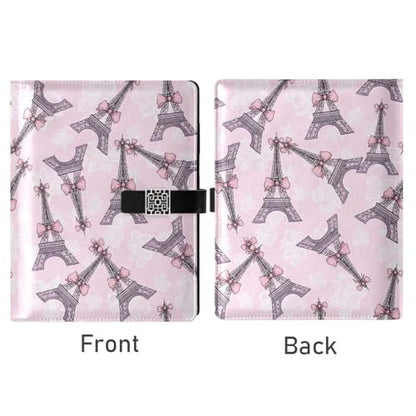 Eiffel Tower Pink Bow A5 PU Leather Refillable Binder,Business Notebook Travel Planner with Expandable Pockets,6-Ring,Pen Storage & Easy-Clean Surface for Daily Use - color: Eiffel Tower Pink Bow