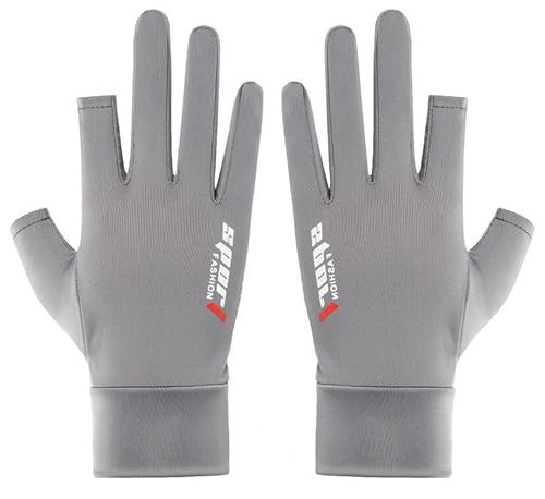 Mens-Sunblock-Gloves-UV-Protection Open-Finger Breathable Quick-Drying Ice-Silky Summer Outdoor Driving Hiking - color: Grey