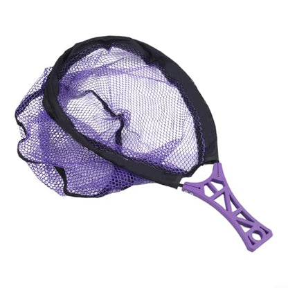 Foldable Fly Fishing Net, Rubber Mesh Landing Net for Trout, Anti Hook Catch and Release Net, Lightweight Portable Stream Hand Net with Waist Mount - color: purple
