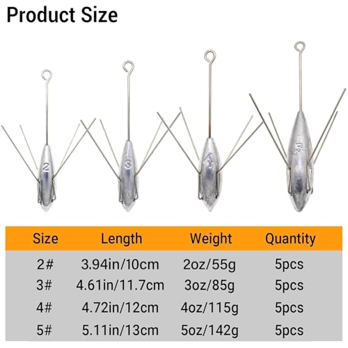 5 Pcs Sputnik Sinker Fishing Weights Lead Long Tail Fishing Equipment Surfing Casting Spider Sinkers for Saltwater Catfish Beach Sand Ocean