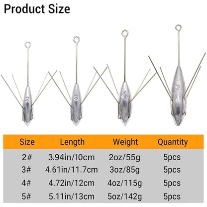 5 Pcs Sputnik Sinker Fishing Weights Lead Long Tail Fishing Equipment Surfing Casting Spider Sinkers for Saltwater Catfish Beach Sand Ocean