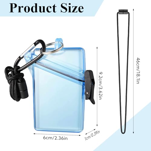 BESARME Waterproof ID Badge Holder Case Clear Blue Vertical ID Card Holder with Lanyard Carabiner and Keychain Durable Locker Dry Box - color: Blue