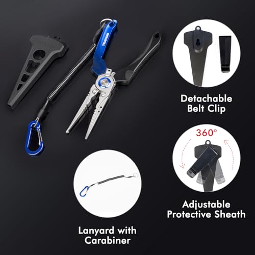 TRUSCEND Easy Use Lockable Fishing Pliers with Tungsten Carbide Cutter, Innovative Ergonomic Handy Handle, Saltwater Corrosion Resistant Teflon Coated Fishing Tool, Light Multi-Function Fishing Gear - color: A-blue