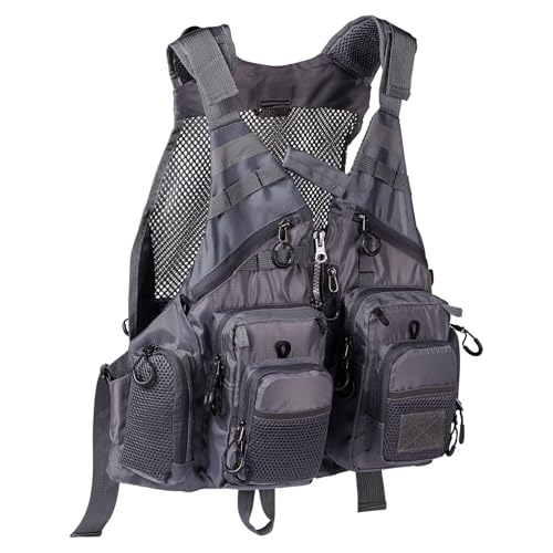 BASSDASH Strap Fishing Vest Adjustable for Men and Women, for Fly Bass Fishing and Outdoor Activities - color: Grey