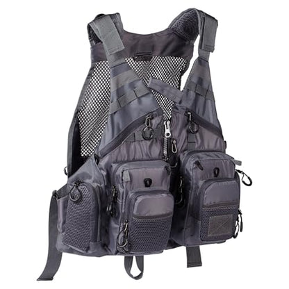 BASSDASH Strap Fishing Vest Adjustable for Men and Women, for Fly Bass Fishing and Outdoor Activities - color: Grey