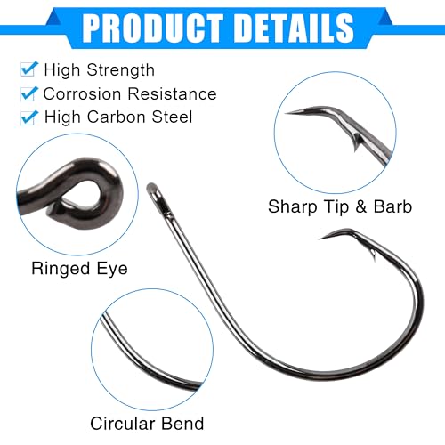 Circle Hooks Saltwater Fishing Hooks, 50/100pcs in-line Octopus Circle Hook High Carbon Steel Straight Eye Barbed Point Catfish & for Saltwater & Freshwater Fishing - size: 9/0_50pcs