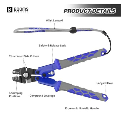 Booms Fishing Crimping Tool Kit: 10.6in Fishing Crimping Pliers with 140pcs Double Barrel Sleeves - Up to 2.2mm Crimper, XW40 - style: Crimper with 140pcs Sleeves