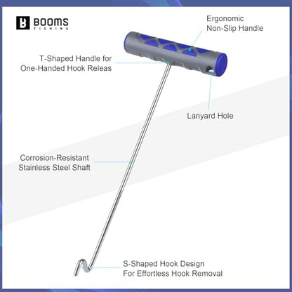 Booms Fishing Hook Remover Tool: 10.9" Stainless Steel Fish Dehooker - Shark Hook Remover with Towel & Lanyard - Quick Release Hooks Extractor - XW22 Saltwater Fishing Tool Set for Angler