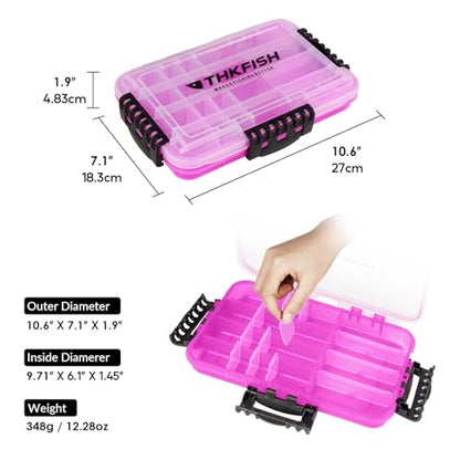 THKFISH Fishing Tackle Box 3600 Tackle Tray Floating Fishing Lure Box Storage Organizer Small Plastic Box with Adjustable Dividers,Sun-proof - color: 2PCS-3600-PINK
