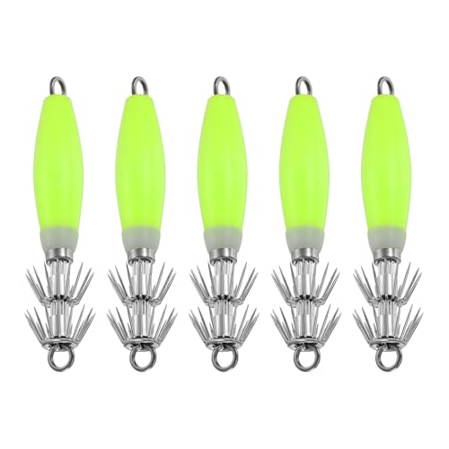 Luminous Squid Jig Hooks, Squid Jigs Saltwater Glow in Dark Dual-Layer Hooks - Fit for Cuttlefish Sleeve Night Fishing - color: Yellow