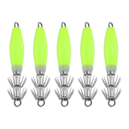 Luminous Squid Jig Hooks, Squid Jigs Saltwater Glow in Dark Dual-Layer Hooks - Fit for Cuttlefish Sleeve Night Fishing - color: Yellow
