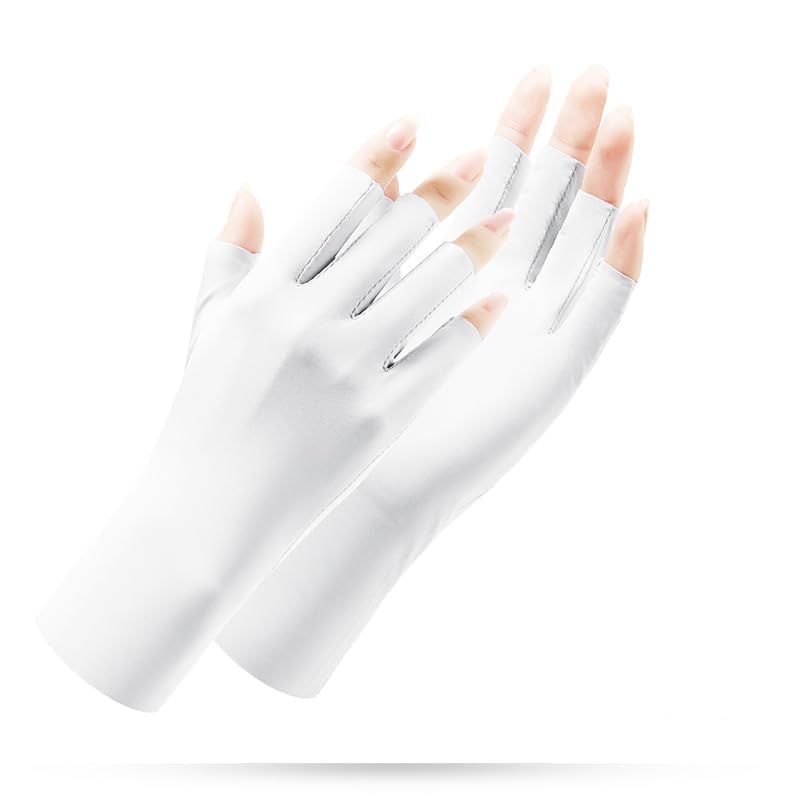 Utaly Women Sunblock Fingerless Gloves Non-Slip UV Protection Driving Riding Summer Outdoor Gloves for Women Girls - color: White